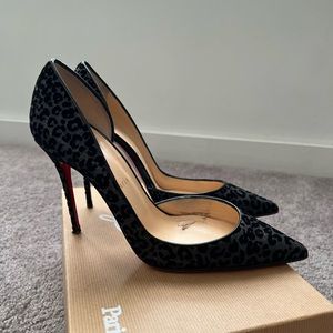 Christian Louboutin Black Leopard Velvet Pointed Toe Pumps
